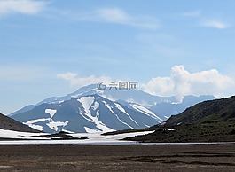 該mutnovsky火山,蒸氣排放,山地高原