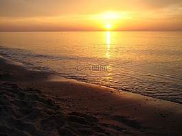海灘,日落,海