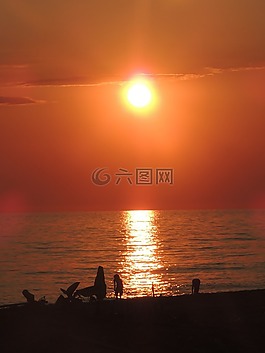 夫婦,走,海灘