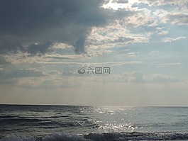 海,云,海灘