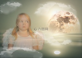 天使,孩子,月球