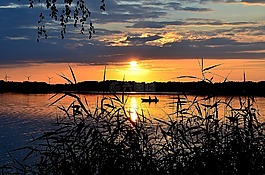 日落,湖,abendstimmung