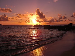 日落,海灘,晚上
