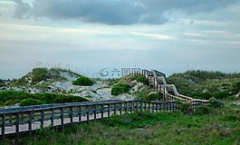 海灘,樓梯,木橋