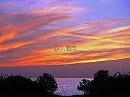 日落,海,海洋