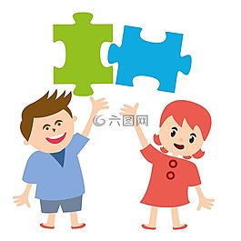 女孩,男孩,拼圖