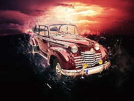 日落,汽車,老爺車