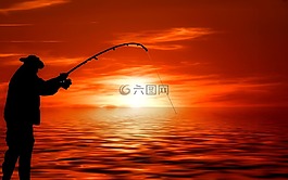 釣魚(yú)者,日落,云