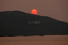 日落,海,傍晚的天空