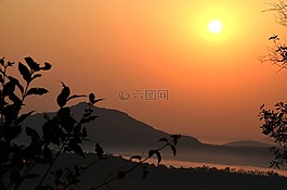 日出,山,天空