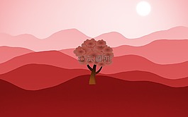 山,紅色,太陽