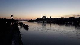 日落,河,水