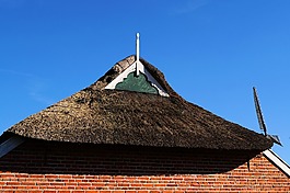 老 fehnhaus,山墻,茅草的蓋
