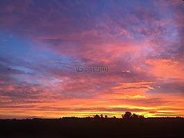 日落,景觀,天空