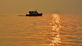 小船,湖,日落