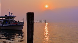 小船,湖,日落