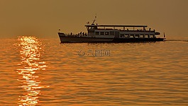小船,湖,日落
