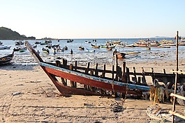 缅甸,海滩,小船