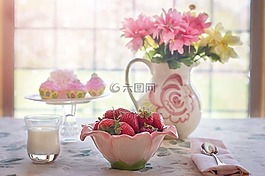 在碗草莓,夏天,水果