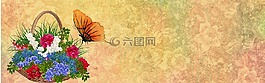 花,蝴蝶,旗幟