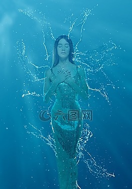 水下,女子,女孩