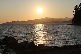 日落,海灘,海