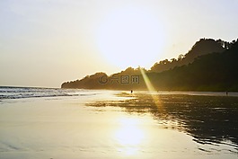 海灘,日落,自然