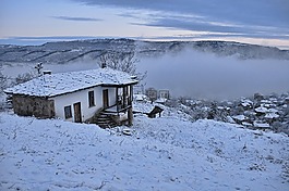 冬天,山,房子