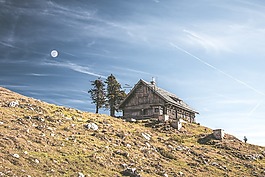 山,木屋,天空