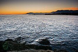 日落,海,燈塔