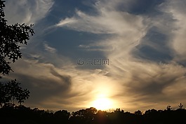 云,日落,天使