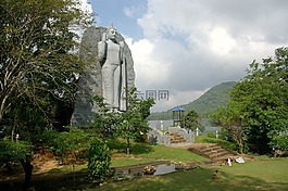寺,雕像,湖