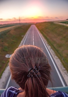 日落,路,天空