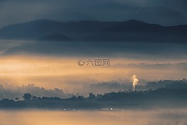 景觀,霧,日出