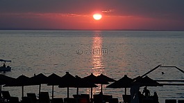 日落,海,海灘