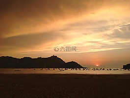 傍晚的天空,日落,海