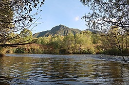 秋季,河,山