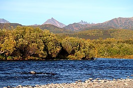 秋季,河,山