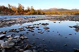 秋季,河,山