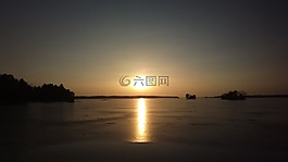 湖,凍結(jié)的,日落