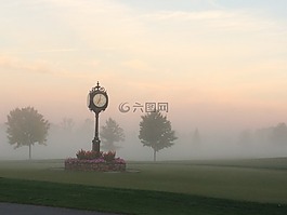 時(shí)鐘,公園,薄霧
