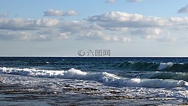 波,海灘,天空