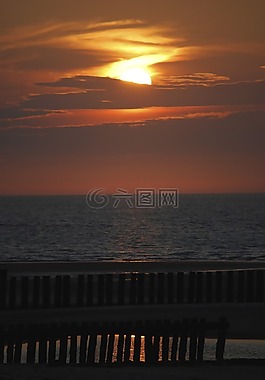 日落,wangerooge,湖