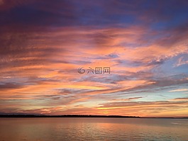 日落,湖,天空
