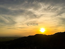 日落,山,太陽