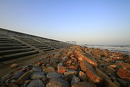 海岸,沙灘,防潮提
