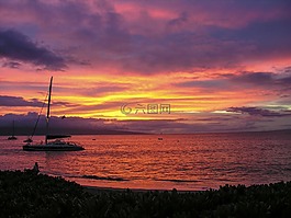 日落,海濱,海灘