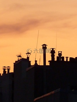 日落,巴黎,壁爐