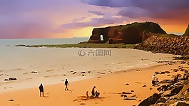 海灘,圖稿,夏天