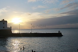 海灘,mar,日落